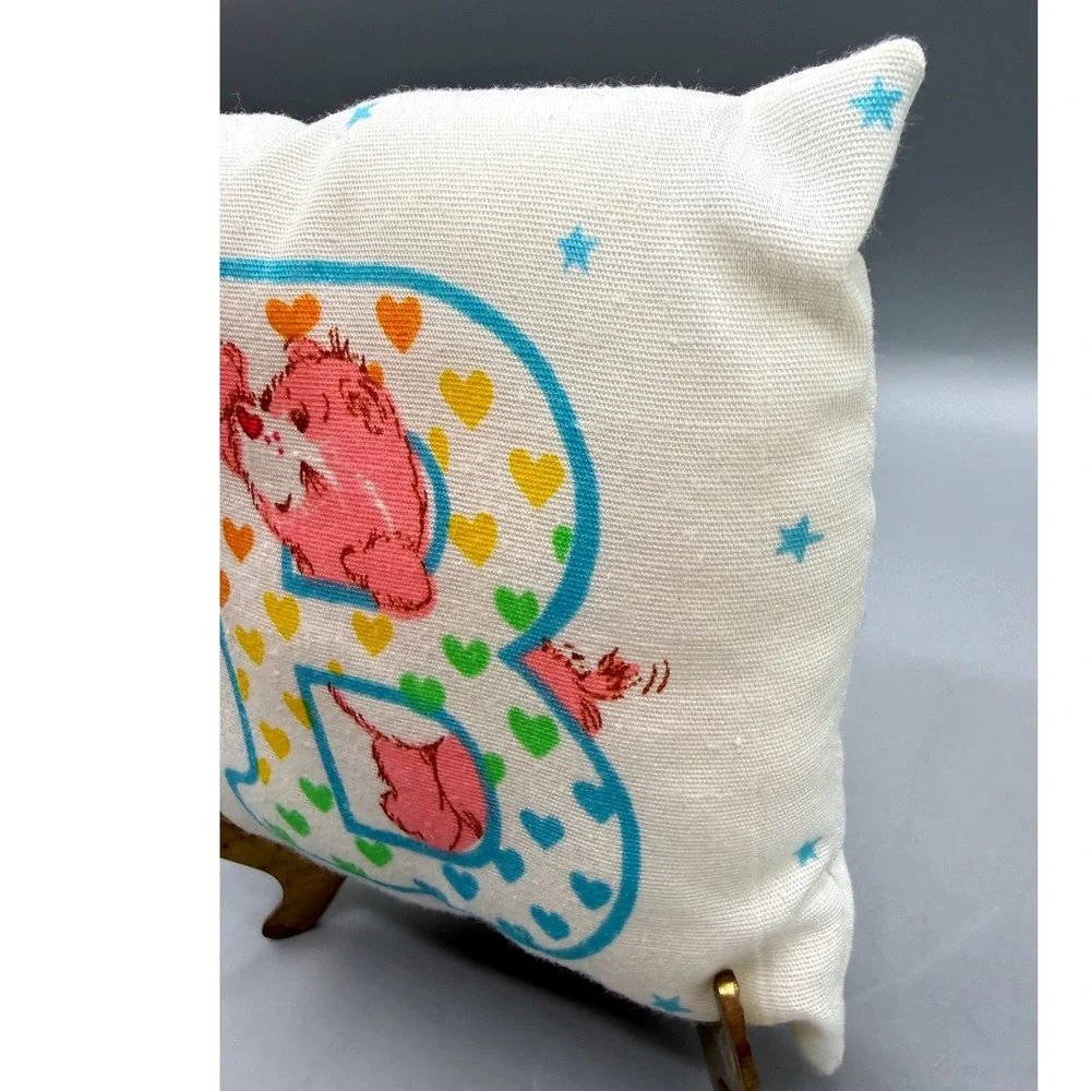 Vintage Care Bears Love-a-Lot Bear Letter B Mini Accent Pillow White 5.5